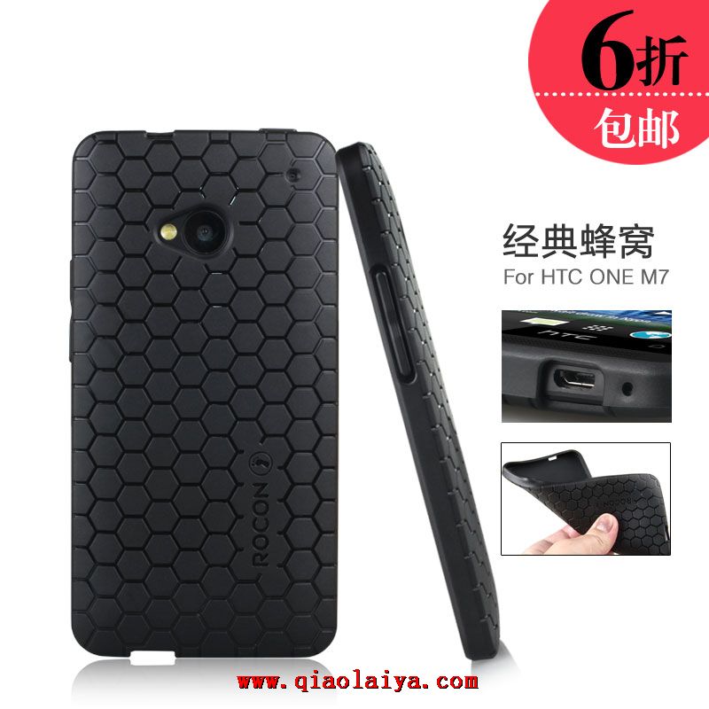 HTC ONE M7 serpentine noire téléphone coque portable personnalisé étui en silicone