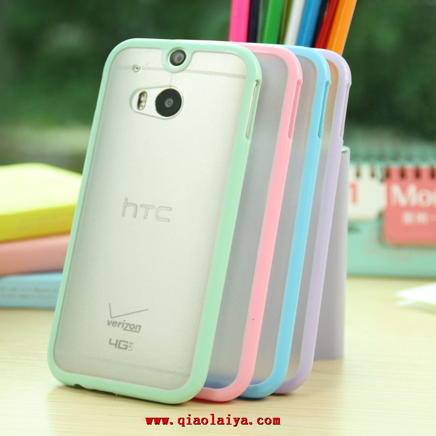 HTC One M8 mignon étui en silicone transparent téléphone coque cadre rose