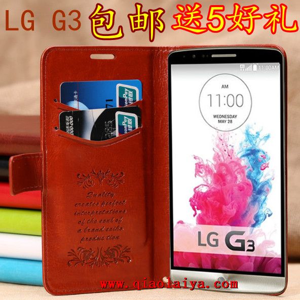 LG G3 étui en cuir de coque de D855 rose étrier de protection