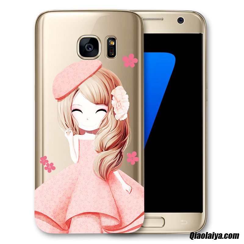 Accessoires Téléphone Argent, Coque Pour Samsung Galaxy S7 Pas Cher, Housse Samsung Galaxy S7 Rose Étui En Cuir Souple