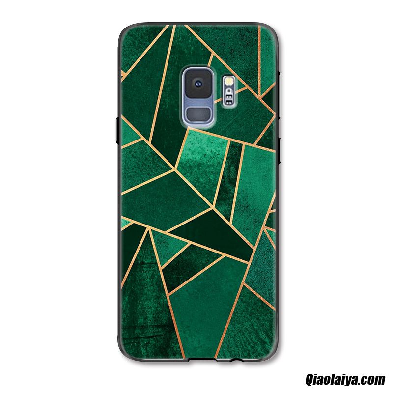 Housse Coques Smartphone Vert D'eau, Coque Pour Samsung Galaxy S9 Soldes, Accessoire Samsung Galaxy S9 Cuirgrain De Manchon De Protection