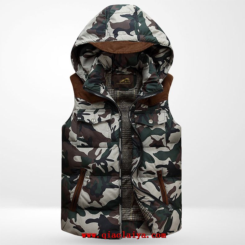 2014 Nouveau Manteau D'hiver Coréenne Slim Capuche Down Veste Camouflage En Bas Gilet Pour Homme