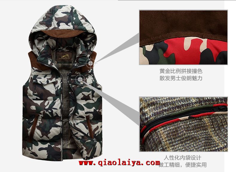 2014 Nouveau Manteau D'hiver Coréenne Slim Capuche Down Veste Camouflage En Bas Gilet Pour Homme