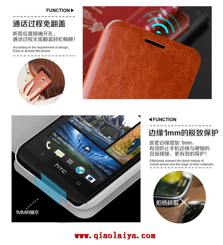 HTC Desire 601 de haute qualité étui en cuir brun téléphone rose