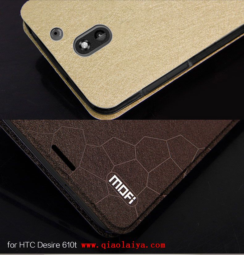HTC Desire 610 soie chocolat portable coque portable ensembles cuir rose