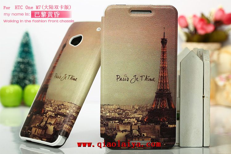 HTC ONE M7 édition arc-en-cas en cuir de portable Personnalisé Paris coque arrière de protection