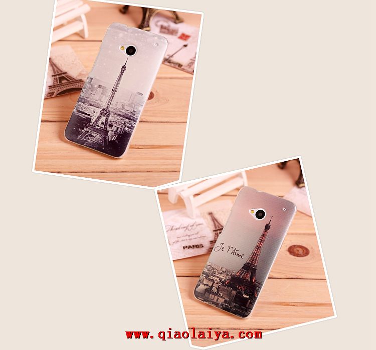 HTC One M7 Tour Eiffel peint coque portable portable personnalisé manchon de protection