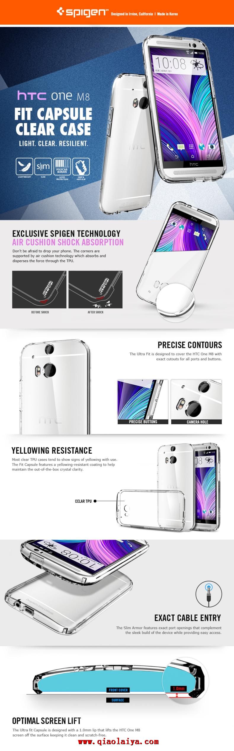 HTC One M8 3D haute transparence de coque de téléphone Cadre d'or portable ensembles