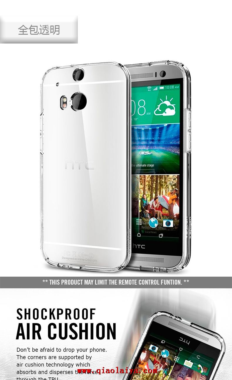 HTC One M8 3D haute transparence de coque de téléphone Cadre d'or portable ensembles