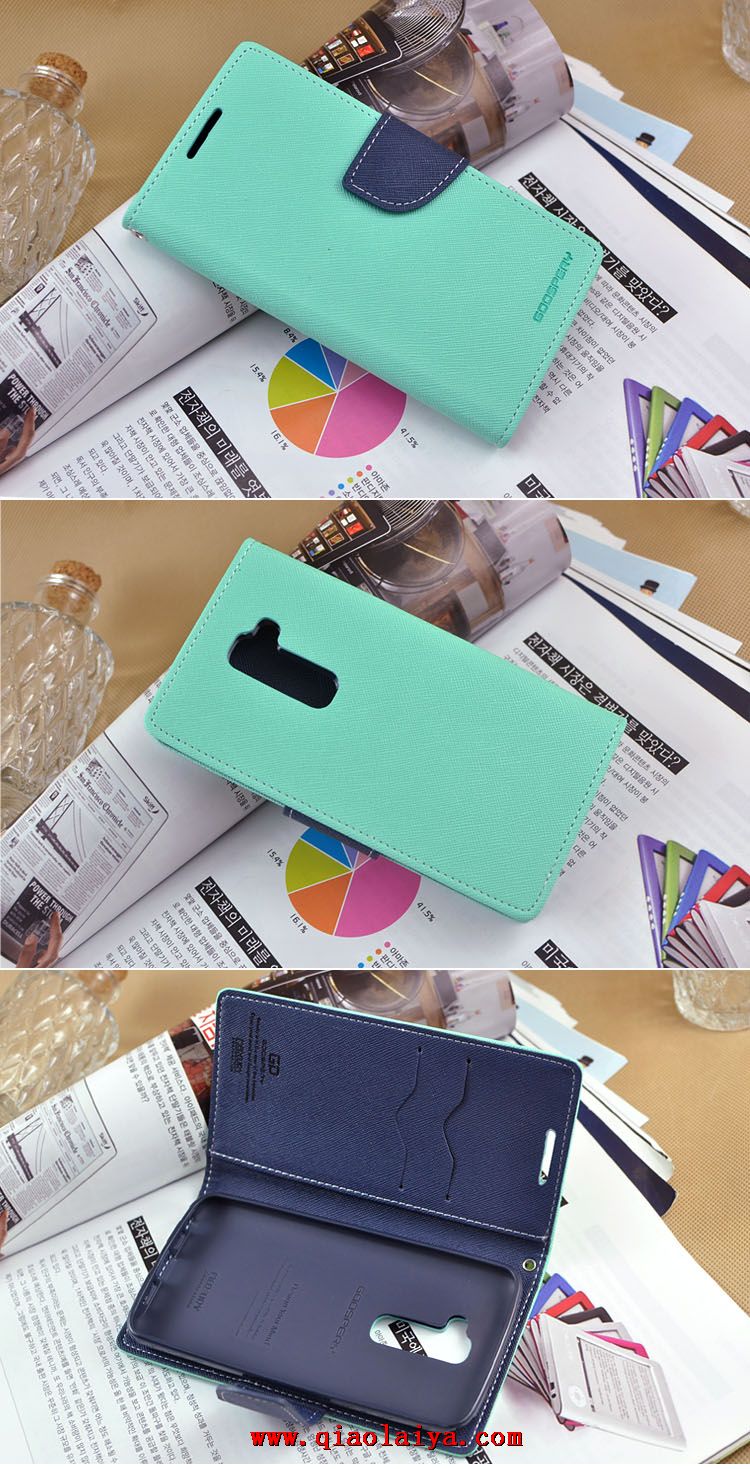LG G2 Vert Bleu cas de téléphone Cuir tissu D802 coque protectrice