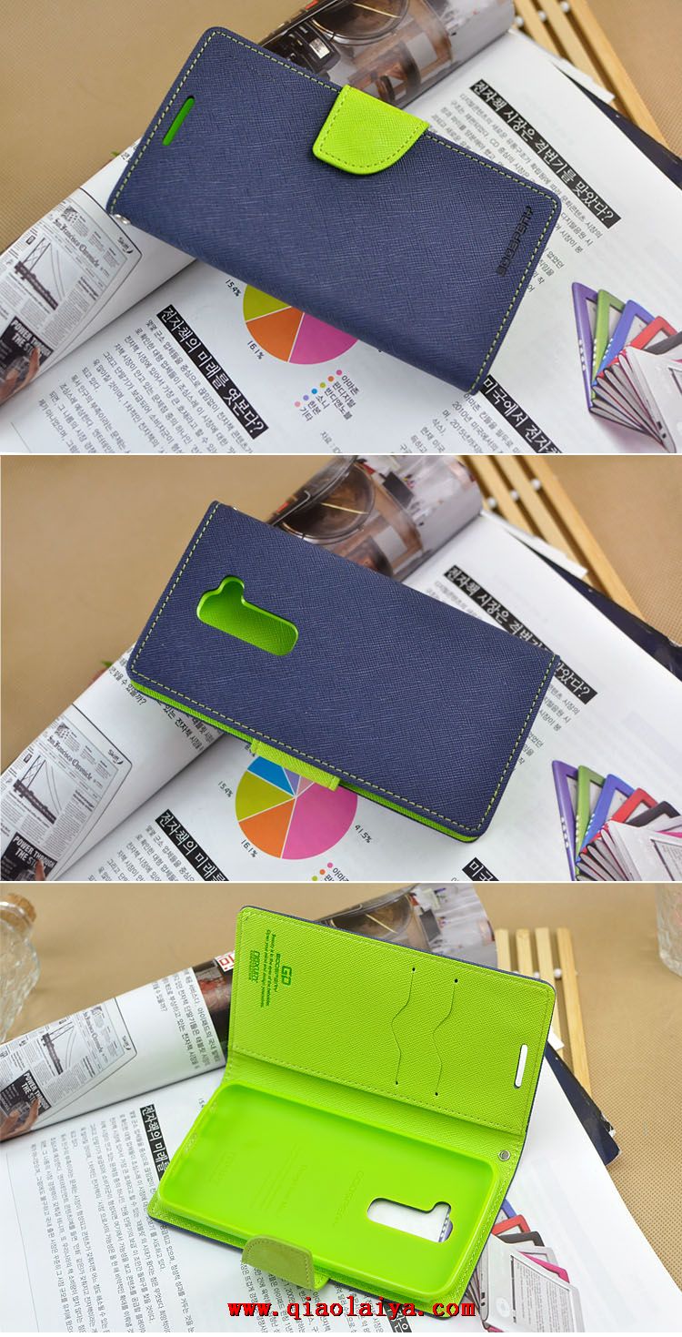 LG G2 Vert Bleu cas de téléphone Cuir tissu D802 coque protectrice