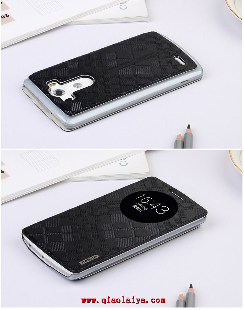 LG G3 coque protectrice Étui en cuir de téléphone portable D855 fenêtre ronde