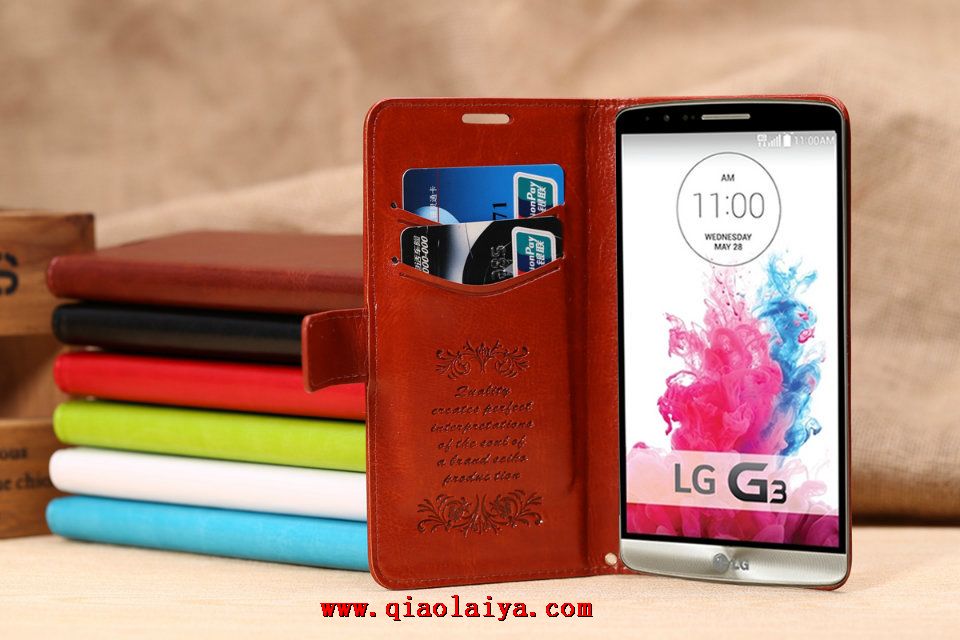 LG G3 étui en cuir de coque de D855 rose étrier de protection