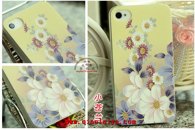 Modèle d'Apple iPhone4S 4s de lotus mince ensembles de téléphonie mobile coque peint reliefs téléphone