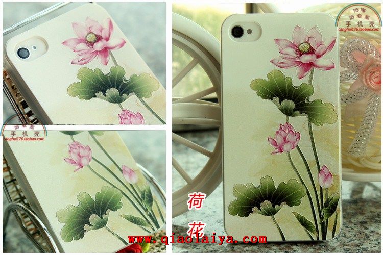 Modèle d'Apple iPhone4S 4s de lotus mince ensembles de téléphonie mobile coque peint reliefs téléphone