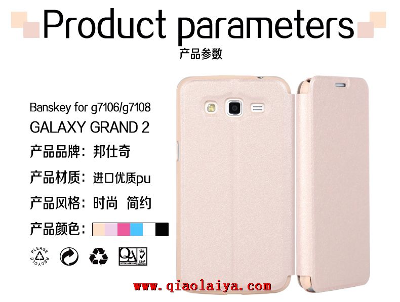 Samsung G7106 Noir coquille de téléphone Galaxy 2 grands SM-G7108 étui en cuir rose