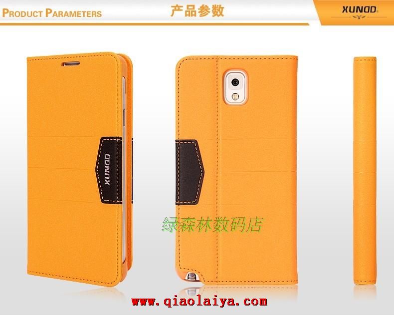 Samsung Galaxy Note 3 support de pliage coque d'orange portefeuille en cuir d'étui