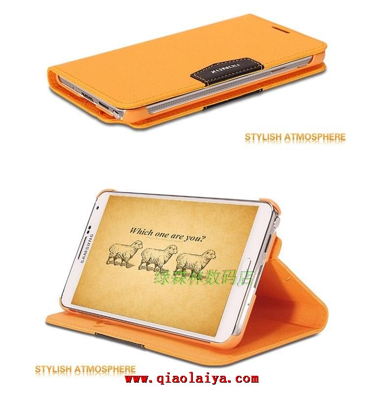 Samsung Galaxy Note 3 support de pliage coque d'orange portefeuille en cuir d'étui