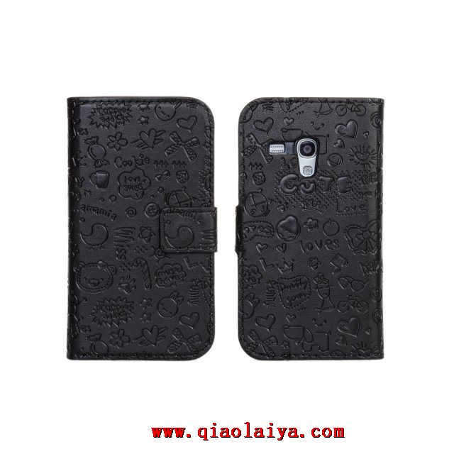 Samsung Galaxy S3 Mini coque de téléphone portable i8190 petite sorcière portefeuille en cuir noir