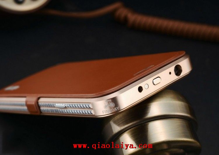 Samsung i9500 Galaxy S4 cuir métallisé manchon de protection châssis mince d'aluminium métallique en cuir véritable
