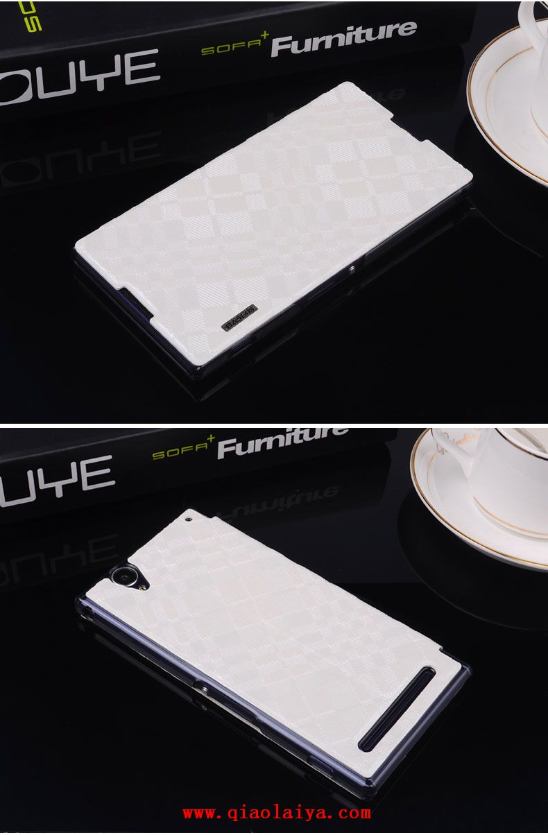 Xperia T2 cuir blanc coque de protection ultra Sony xm50h très élégant portable en cuir