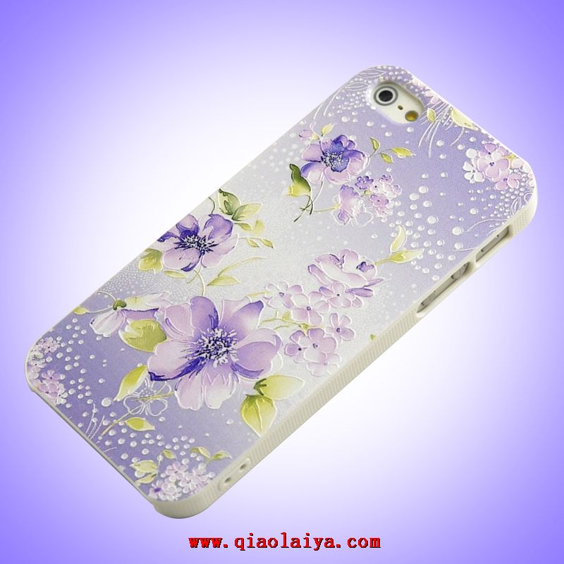 Coque iPhone 5/5s belles fleurs étui de téléphone peint gaufré mat housse de protection