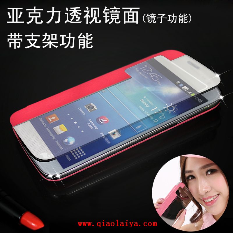 Transparent Samsung GT-I9150 HD portable ensembles cuir Galaxy Mega 5.8 rose rouge coque de miroir en perspective