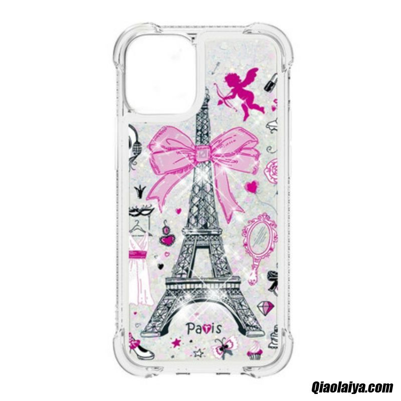 Coque Iphone 13 Pro La Tour Eiffel Paillettes
