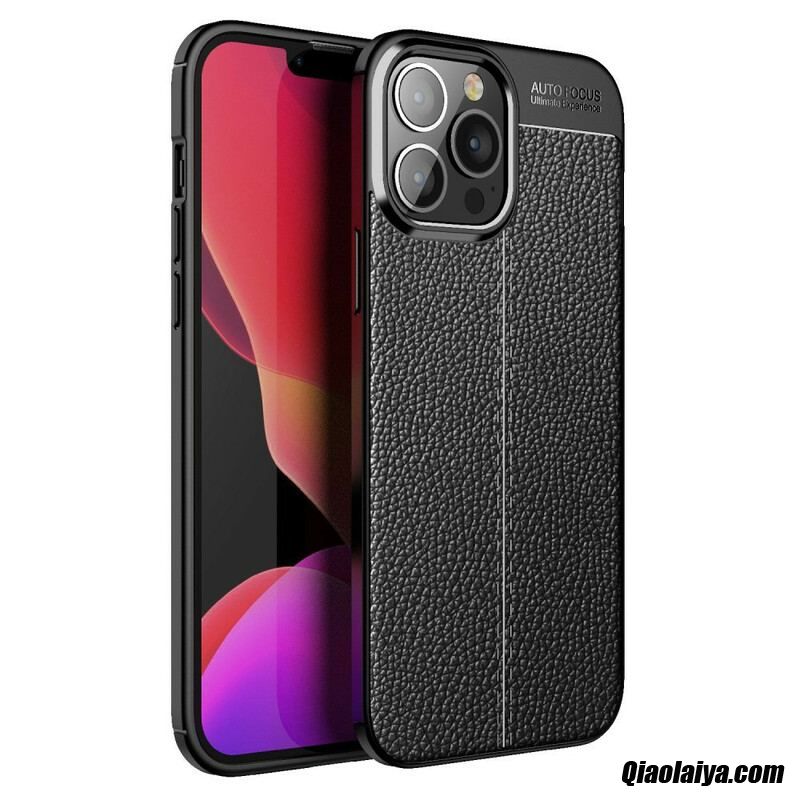 Coque Iphone 13 Pro Max Effet Cuir Litchi Double Line
