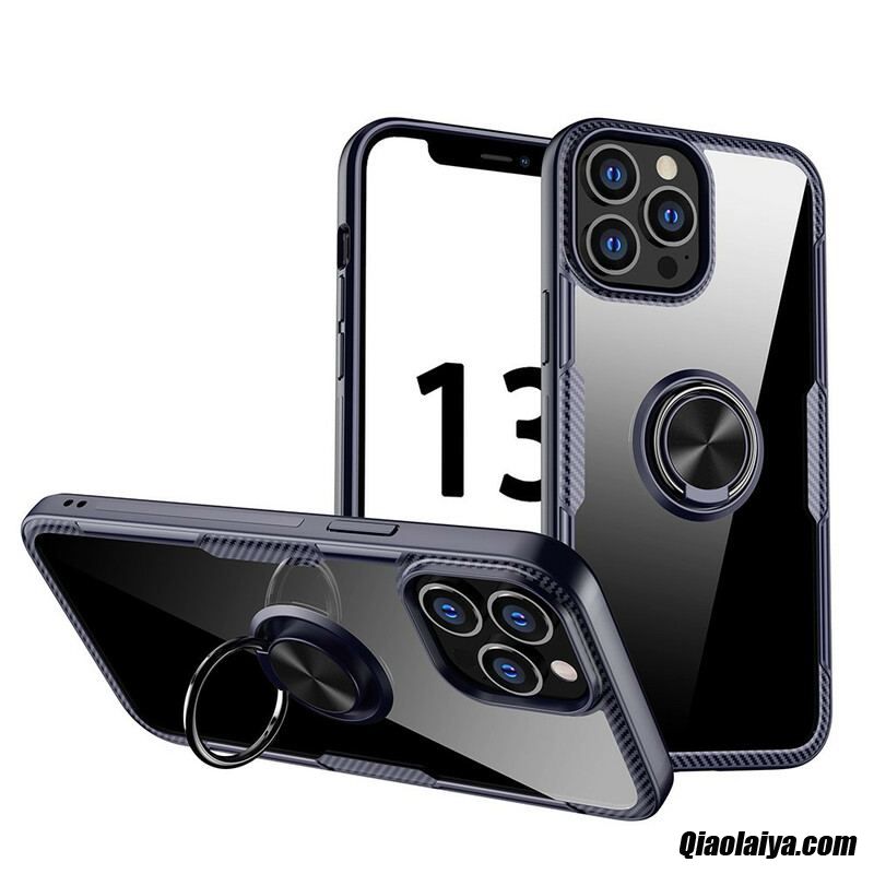 Coque Iphone 13 Pro Max Fibre Carbone Anneau Métallique