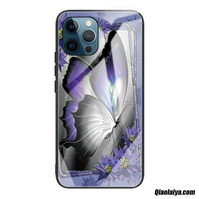 Coque Iphone 13 Pro Verre Trempé Papillon Violet