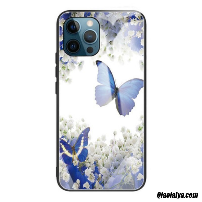 Coque Iphone 13 Pro Verre Trempé Papillons Design