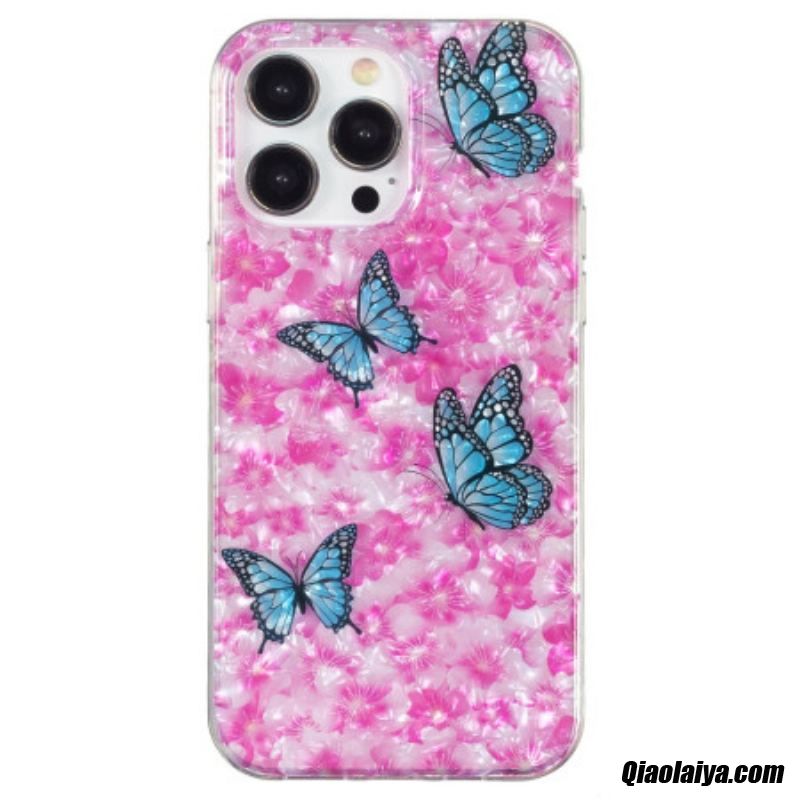 Coque Iphone 15 Pro Fleurs Et Papillons