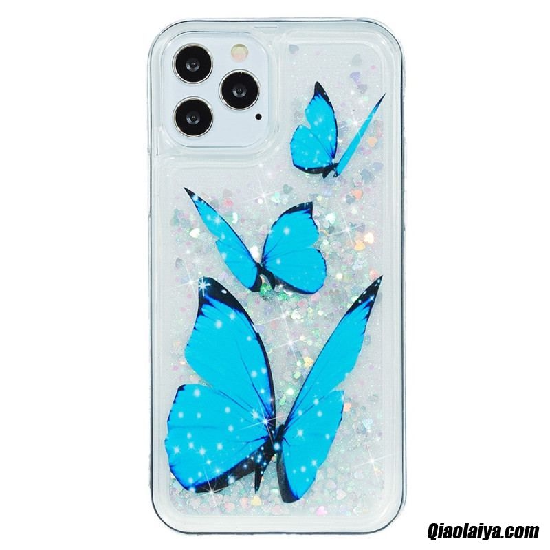 Coque Iphone 15 Pro Max Paillettes Papillons