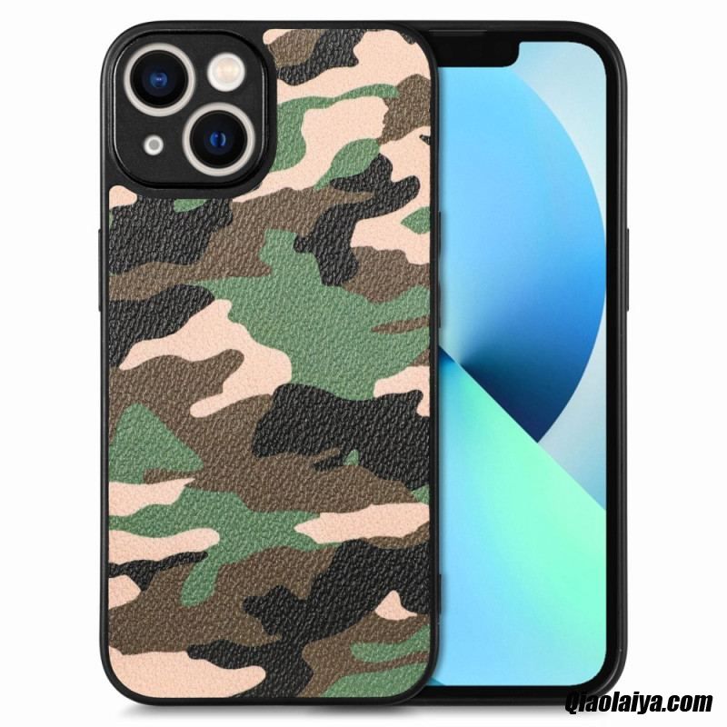 Coque Iphone 15 Simili Cuir Camouflage