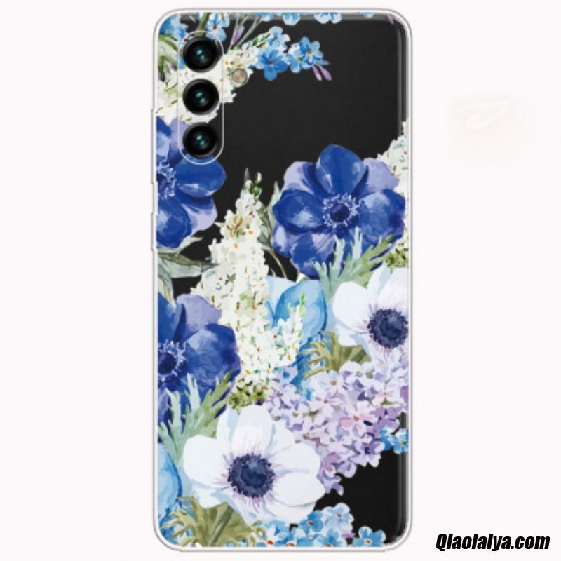 Coque Samsung Galaxy A13 5g / A04s Fleurs Bleues Aquarelle