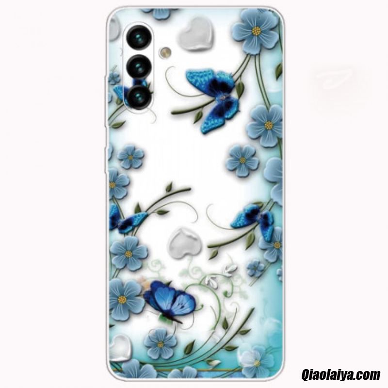 Coque Samsung Galaxy A13 5g / A04s Papillons Et Fleurs Rétros