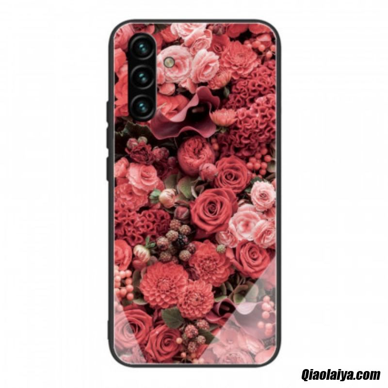 Coque Samsung Galaxy A13 5g / A04s Verre Trempé Fleurs Roses