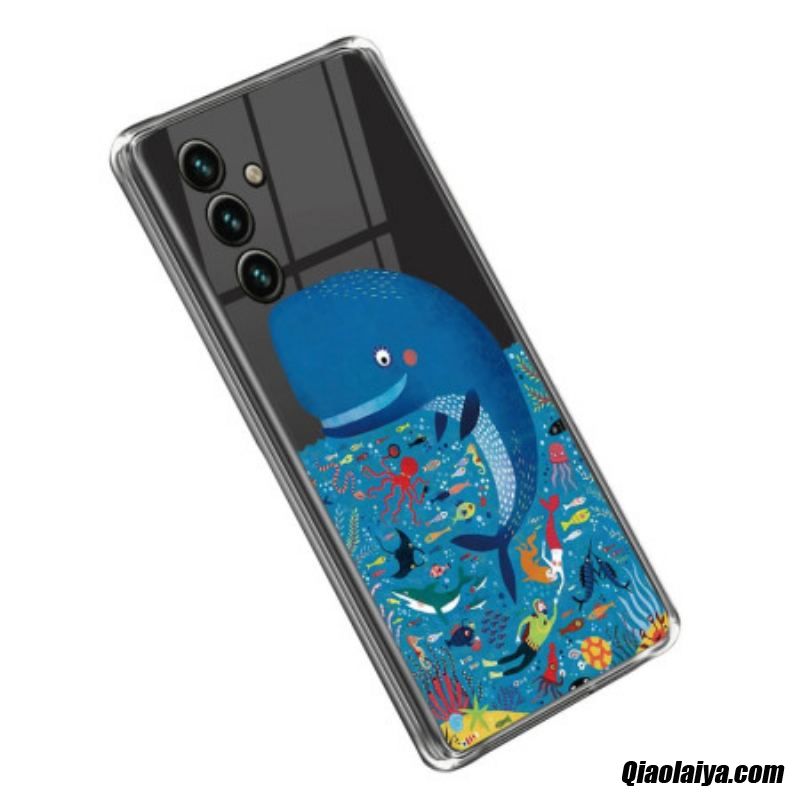 Coque Samsung Galaxy A14 5g / A14 Transparente Baleine Colorée