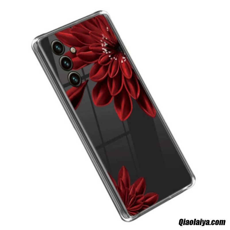 Coque Samsung Galaxy A14 5g / A14 Transparente Fleur Rouge