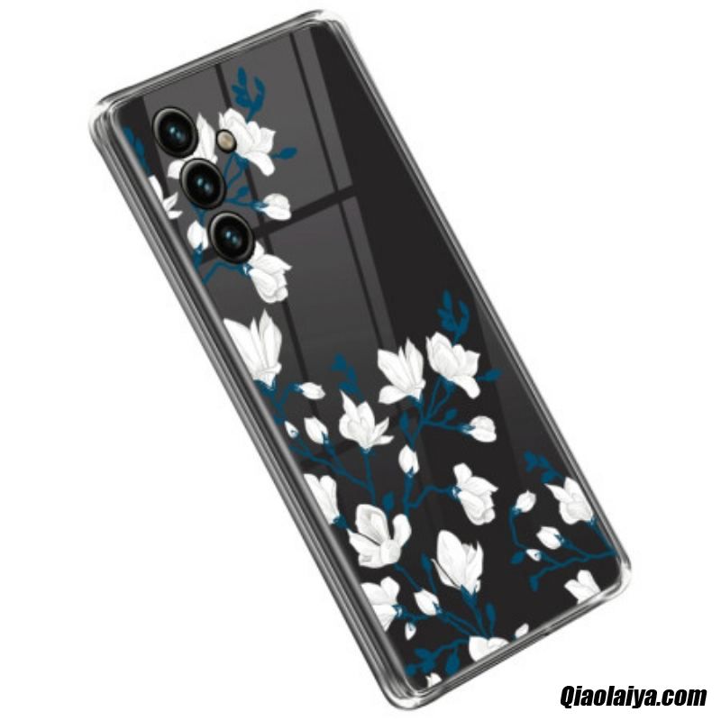 Coque Samsung Galaxy A14 5g / A14 Transparente Fleurs Blanches