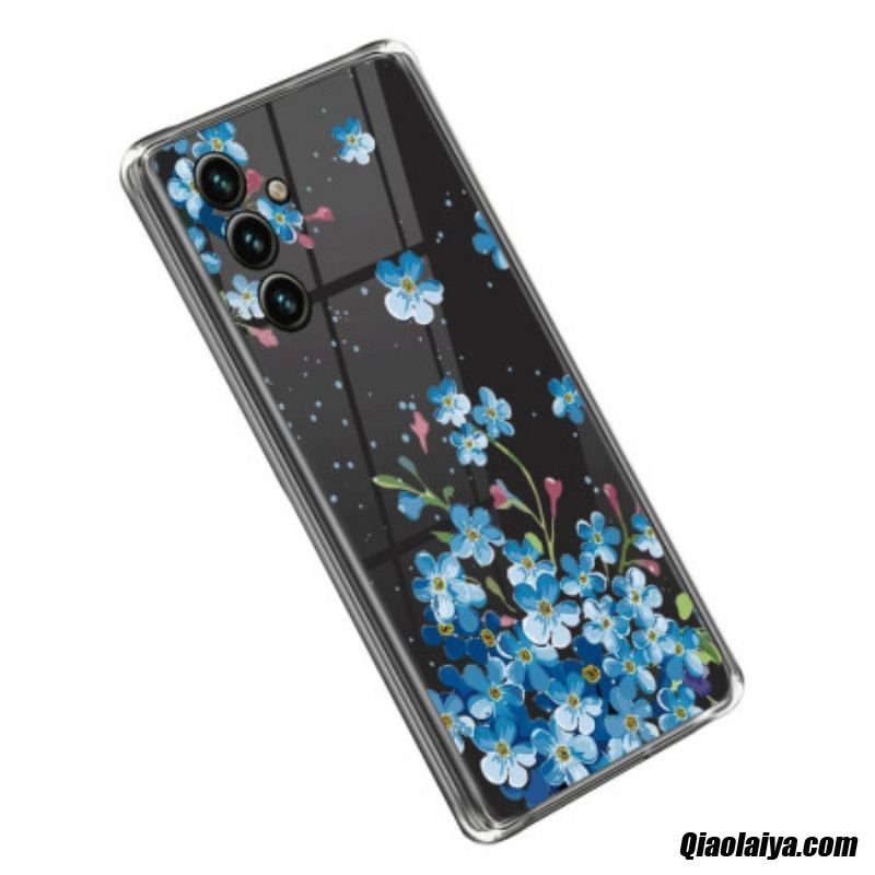 Coque Samsung Galaxy A14 5g / A14 Transparente Fleurs Bleues