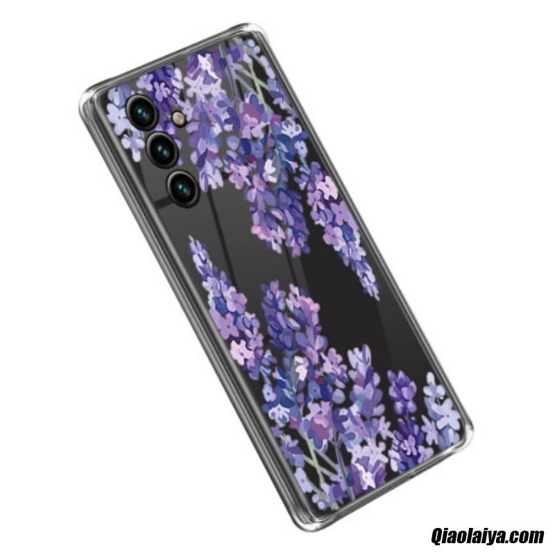 Coque Samsung Galaxy A14 5g / A14 Transparente Fleurs Violettes
