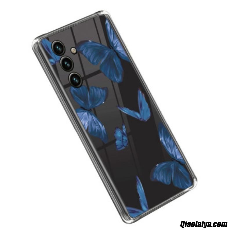 Coque Samsung Galaxy A14 5g / A14 Transparente Papillons Bleus