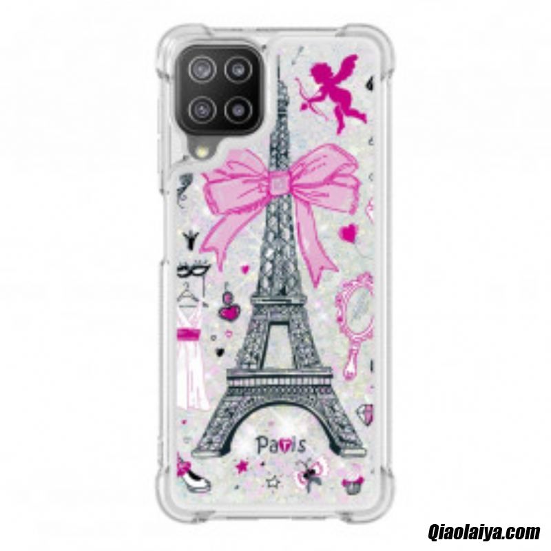 Coque Samsung Galaxy A22 4g La Tour Eiffel Paillettes