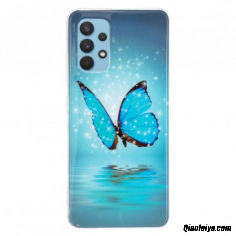 Coque Samsung Galaxy A32 4g Papillon Bleu Fluorescente