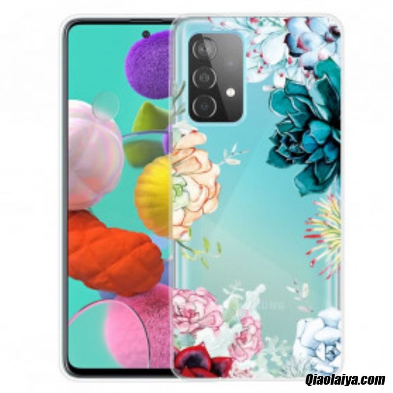 Coque Samsung Galaxy A32 4g Transparente Fleurs Aquarelle