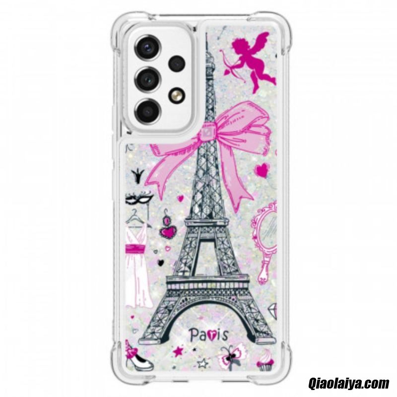 Coque Samsung Galaxy A53 5g La Tour Eiffel Paillettes
