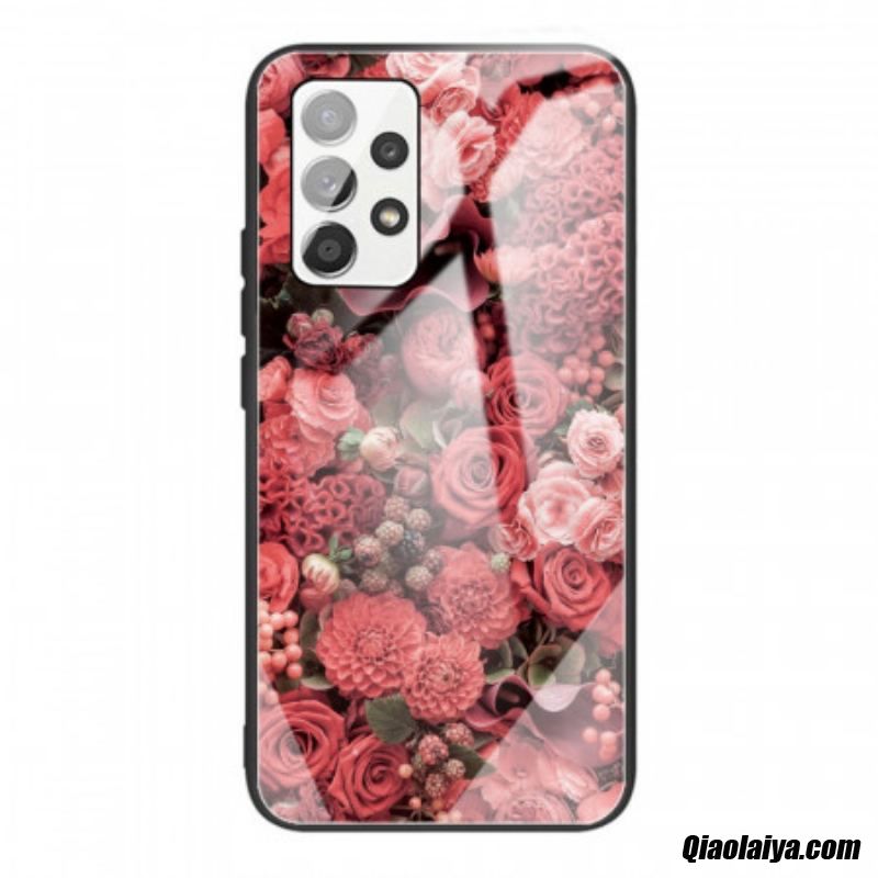 Coque Samsung Galaxy A53 5g Verre Trempé Fleurs Roses
