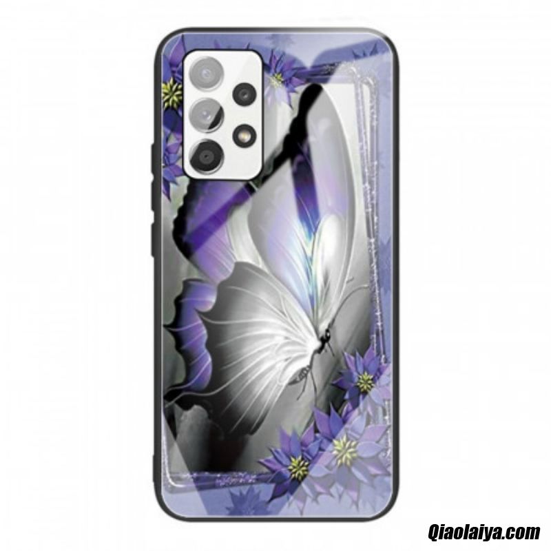 Coque Samsung Galaxy A53 5g Verre Trempé Papillon Violet
